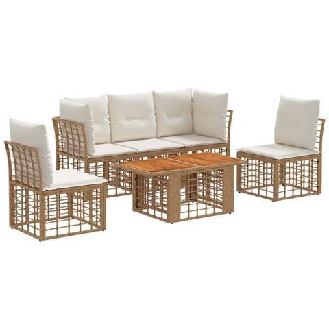 Set Divano da Giardino 6 pz Naturale e Bianco Crema polyrattan - Foto 1