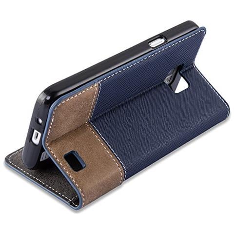 Custodia Compatibile Con Samsung Galaxy S2 / S2 Plus In Blu Scuro Marrone - Coperchio Protettiva Con Chiusura Magnetica, Funzione Stand E Tasca Per Le Carte - Foto 2