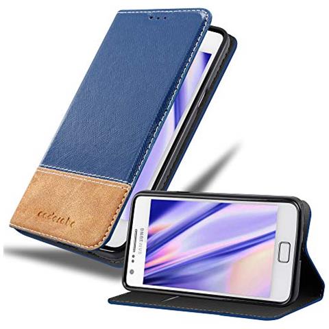 Custodia Compatibile Con Samsung Galaxy S2 / S2 Plus In Blu Scuro Marrone - Coperchio Protettiva Con Chiusura Magnetica, Funzione Stand E Tasca Per Le Carte - Foto 1