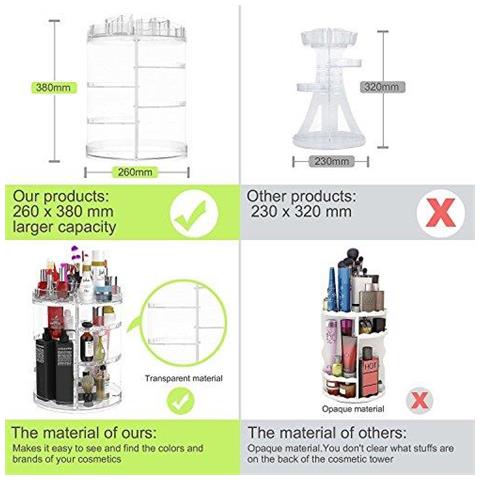 Rotazione Trucco Organizzatore Girante Da 360 Gradi Gioielli Di Cristallo Regolabili Cosmetici Profumi Banco Di Mostra Di Sicurezza 380 X 260 Mm 8 Livelli Grande Capacit Compongono Bagagli Per Il Com Camera Da Letto Bagno - Foto 2
