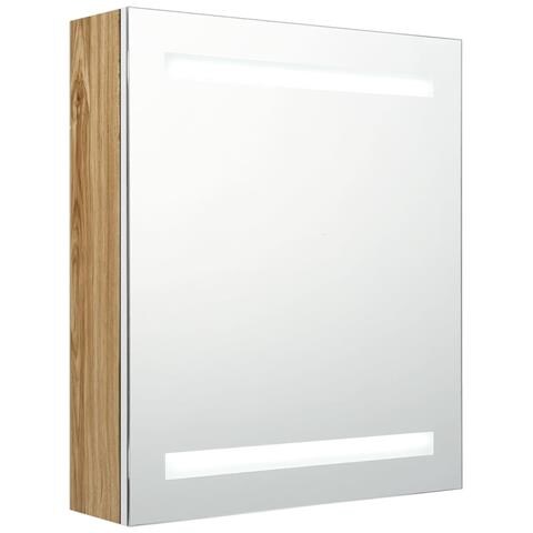 Armadietto Bagno con Specchio e LED Bianco e Rovere 50x14x60 cm - Foto 1