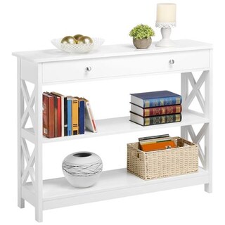 Treocho Tavolo Consolle Bianco Con Cassetto E Ripiano - 102x11,8x78,5 Cm - Per Ingresso E Soggiorno