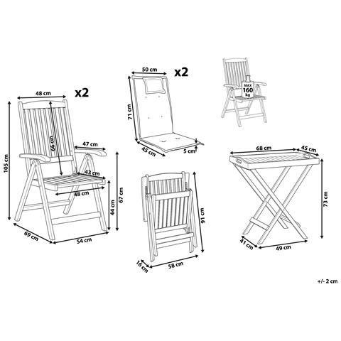 Set Bistro In Legno Di Acacia Con Cuscini Blu Java - Foto 8