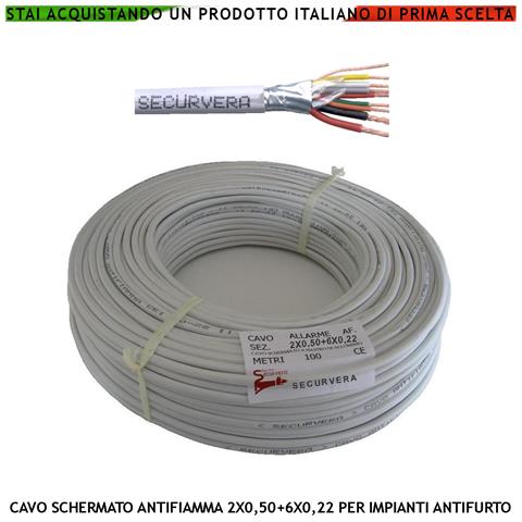 Cavo Flessibile Antifiamma Schermato 2xø0,50+6xø0,22 Mm² Twistato Speciale Per Impianti Antifurto Norma Cei 20/22-iii - Foto 1