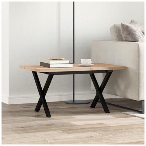 Tavolino Salotto Telaio A X 80x50x40,5cm Massello Pino E Ghisa - Foto 3