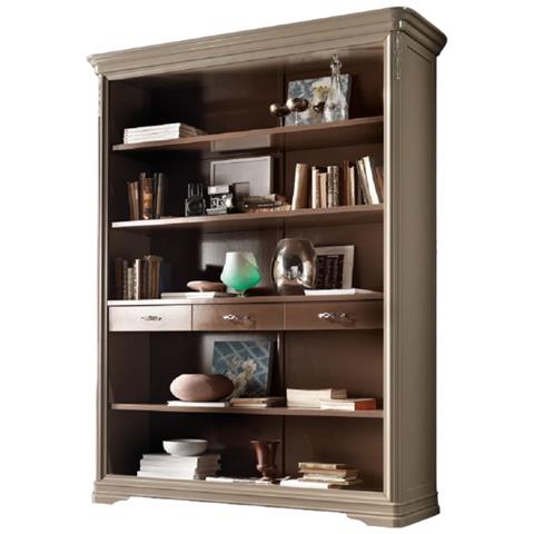 Libreria A Giorno In Legno 3 Cassetti Laccato Tortora L. 161 P. 48 H. 215 - Foto 1