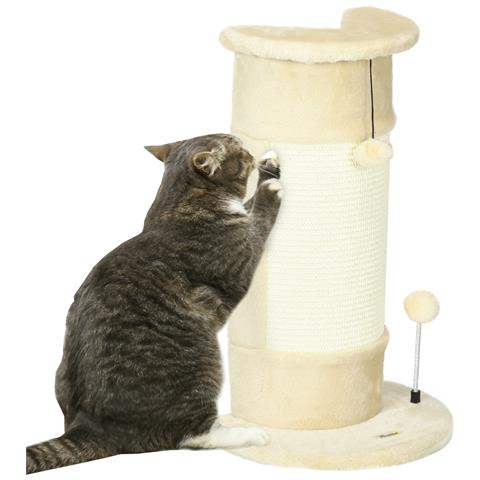 Albero Tiragraffi Per Gatti Fino 5kg Con 2 Palline In Sisal E Peluche, 34x25.5x58cm, Beige - Foto 1