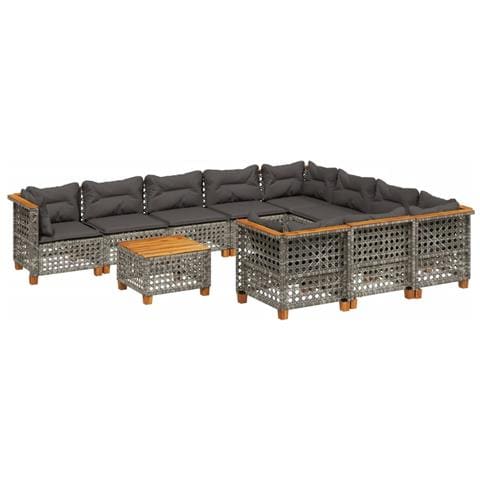 Set Divani da Giardino 11 pz con Cuscini in Polyrattan Grigio - Foto 1