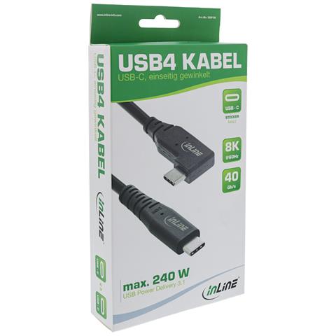 Cavo USB4, USB-C, angolato singolo, PD 240W, 8K60Hz, TPE, nero, 2m - Foto 3