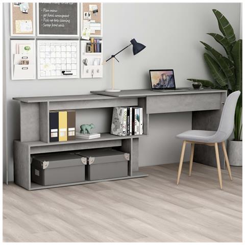 Lusso Casadino -  Scrivania Angolo Grigio Cemento 200x50x76 Cm Legno Multistrato - Foto 7