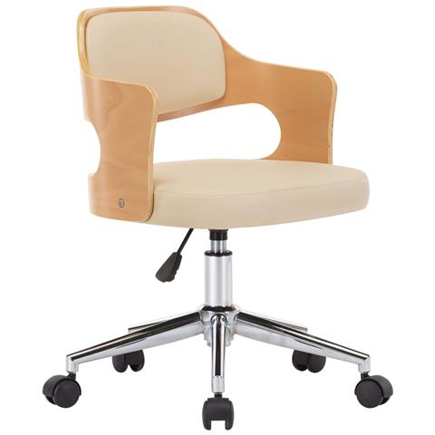 Sedia Da Pranzo Girevole Crema In Legno Ricurvo E Similpelle - Foto 1