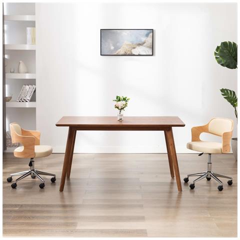 Sedia Da Pranzo Girevole Crema In Legno Ricurvo E Similpelle - Foto 8