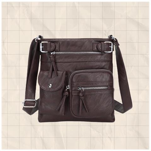 Elegante Borsa A Tracolla In Pelle Pu Coffee - Foto 2