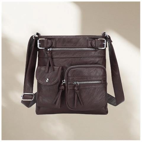 Elegante Borsa A Tracolla In Pelle Pu Coffee - Foto 3