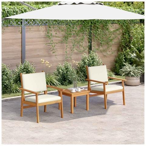 Set da giardino 3 pezzi  con cuscini in legno massello di acacia - Foto 2