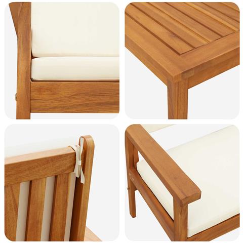 Set da giardino 3 pezzi  con cuscini in legno massello di acacia - Foto 9