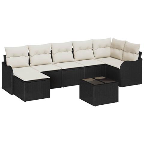 Set di Divano da Giardino con Cuscini 7 Pezzi Rattan Sintetico Marrone, Divano da Giardino a Due Posti con Cuscini Rattan Sintetico Nero - Foto 1