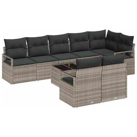 Set Divano da Giardino 9 Pezzi con Cuscini Grigio Polyrattan, Divano da Giardino 2 Posti con Ripostiglio & Cuscini Grigio Polyrattan - Foto 1