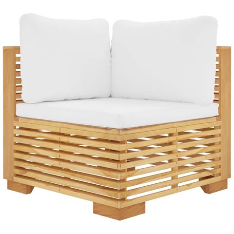 Divano Angolare da Giardino con Cuscini Crema Massello di Teak - Foto 1