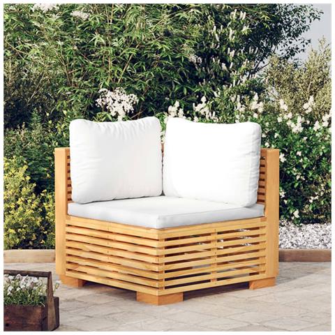 Divano Angolare da Giardino con Cuscini Crema Massello di Teak - Foto 2