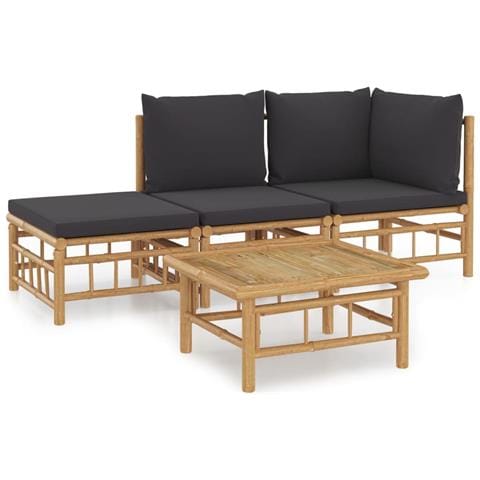 Set Salotto da Giardino 4pz con Cuscini Grigio Scuro Bambù - Foto 1