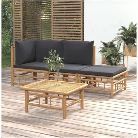 Set Salotto da Giardino 4pz con Cuscini Grigio Scuro Bambù - Foto 2