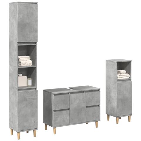 Set Mobili da Bagno 3 pz Grigio Cemento in Legno Multistrato - Foto 2
