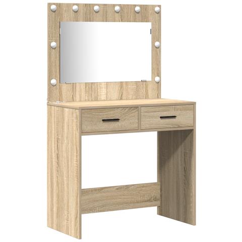 Set di 2 Pezzi di Tavolo Vanity con LED in Legno Ingegnerizzato Rovere - Foto 1