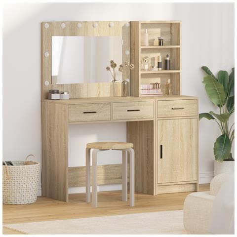 Set di 2 Pezzi di Tavolo Vanity con LED in Legno Ingegnerizzato Rovere - Foto 2