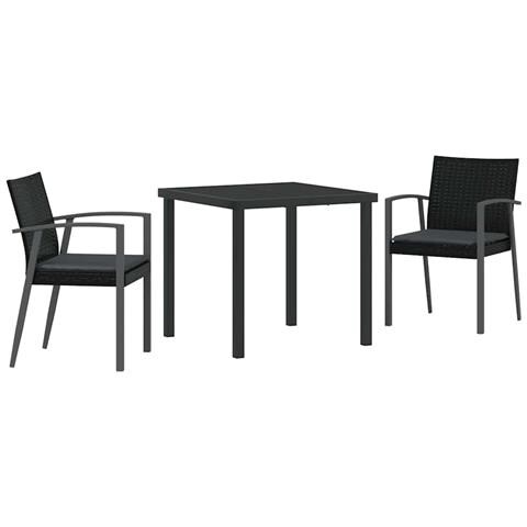 Set da Pranzo per Giardino 3 pcs Nero Poly Rattan - Foto 1