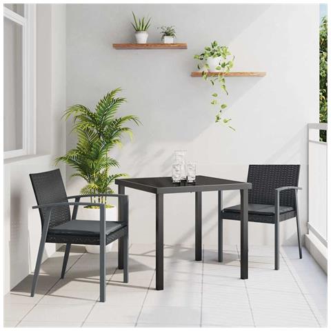 Set da Pranzo per Giardino 3 pcs Nero Poly Rattan - Foto 2
