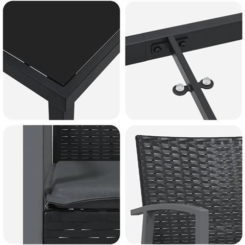 Set da Pranzo per Giardino 3 pcs Nero Poly Rattan - Foto 9