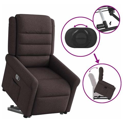 Poltrona Alzapersona Reclinabile Marrone Scuro in Tessuto - Foto 9