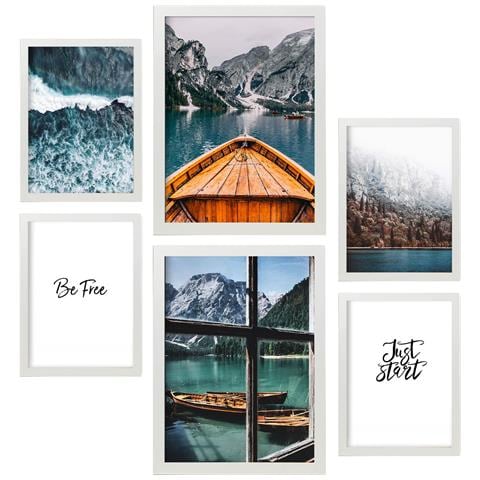 Set Di 6 Stampe Immagini Di Laghi Invernali, Stampe Artistiche Da Parete, Poster, Decorazioni, Design D'interni Nella Galleria D'arte A3 & A4 Cornice Bianca - Foto 1