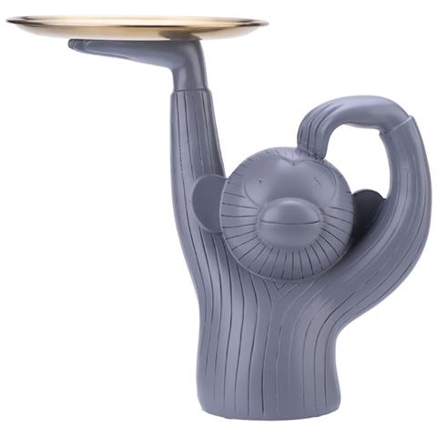 Decorazione Per Interni Crazy Monkey In Resina Con In Mano Un Vassoio, Grigio - Foto 1