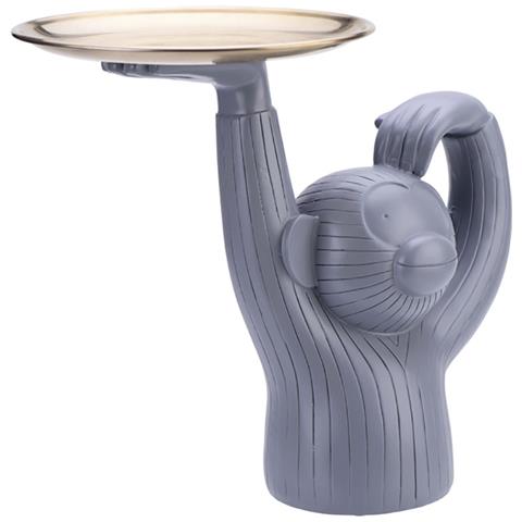 Decorazione Per Interni Crazy Monkey In Resina Con In Mano Un Vassoio, Grigio - Foto 4