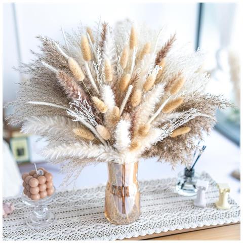 Bouquet Di Fiori Secchi 93 Steli - Composizione Boho Con Erba Di Pampas E Coda Di Coniglio - Foto 2