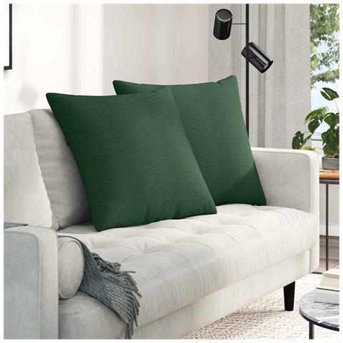 Cuscini da Divano 2 pcs Verde Scuro 60 x 60 cm Tessuto in Cords - Foto 2