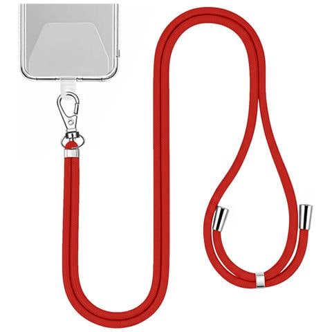 Collarino Da 150 Cm Per Smartphone In Nylon Con Fissaggio Universale, Rosso - Foto 1