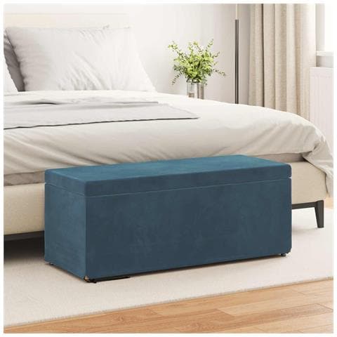 Pouf Blu 101 x 41 x 40 cm Velluto e Legno Ingegnerizzato - Foto 2