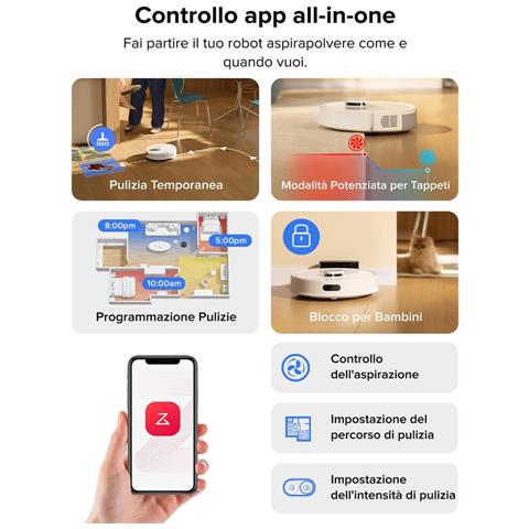 Q7 L5 Robot Aspirapolvere e Mocio, doppio sistema anti-groviglio, aspirazione HyperForce da 8.000 Pa, zona di non accesso intelligente,Bianco - Foto 8