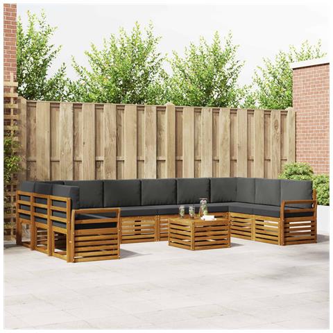 Set divani 11 pcs Naturale e Antracite Legno di Acacia Massello - Foto 2