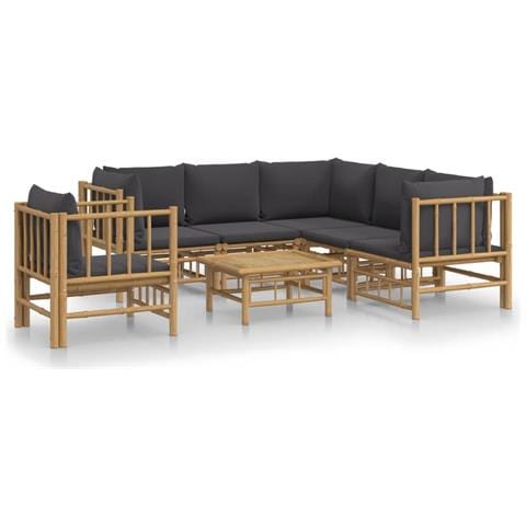 Set Salotto da Giardino 7pz con Cuscini Grigio Scuro Bambù - Foto 1
