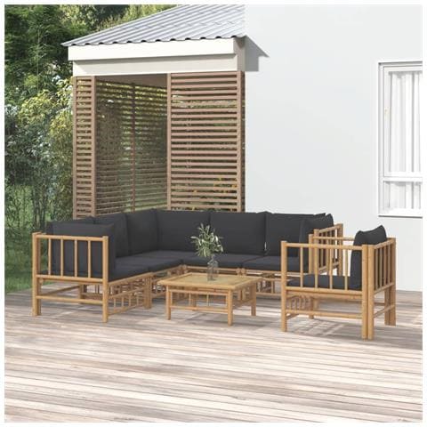 Set Salotto da Giardino 7pz con Cuscini Grigio Scuro Bambù - Foto 2