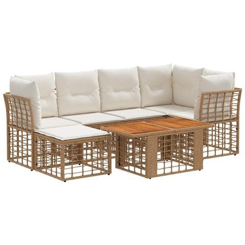 Set Divano da Giardino 7 pz Naturale e Bianco Crema polyrattan - Foto 1