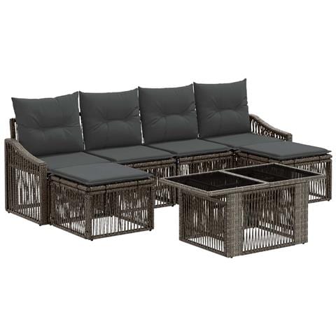 Set Divano da Giardino 7 pz Grigio e Grigio Scuro polyrattan - Foto 1