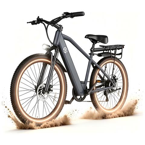 Bicicletta Elettrica 26'' con Portapacchi Posteriore L26D Batteria 36V 10Ah 250W 25km /h 25-40km 7 Velocità Display LCD Acceleratore a Pollice Freno Meccanico Telaio in Acciaio Faro LED E-bike Urbana Adulti - Foto 8