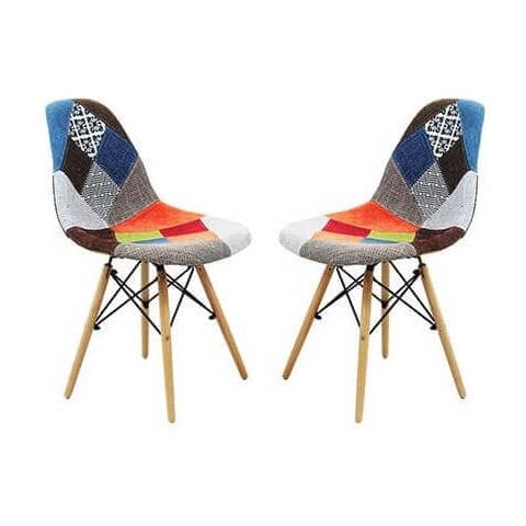 Juliette - Sedia Stile Nordico Patchwork Con Gambe In Legno Set Da 2 - Foto 1