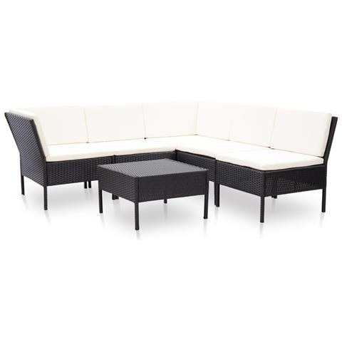 Set Divani Da Giardino 6 Pz Con Cuscini In Polyrattan Nero - Foto 1
