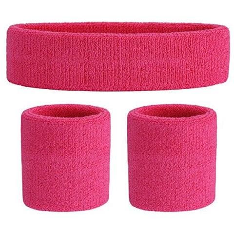 Sweatband Set (3 Pezzi) Sport Fascia Da Polso A Strisce Sweatbands Tessuto Di Spugna Wristband Athletic Esercizio Pallacanestro Polso Sweatband E Fasce Assorbimento Dellumidit Assorbimento Del Sudore Head Band - Foto 1
